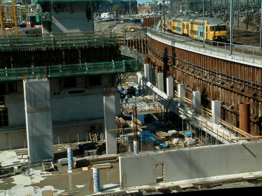 Deep basement excavation retained by sheet-pile walls